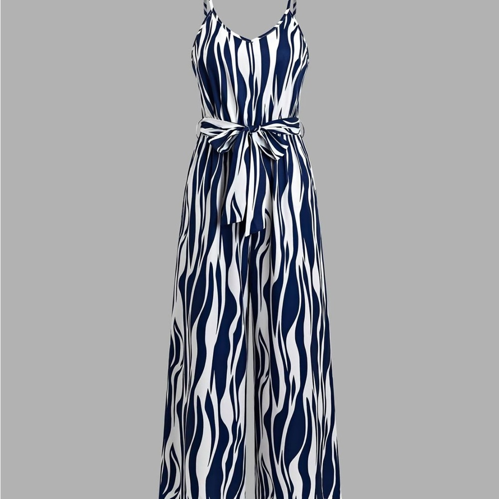 Elegant Navy and White Patterned Jumpsuit